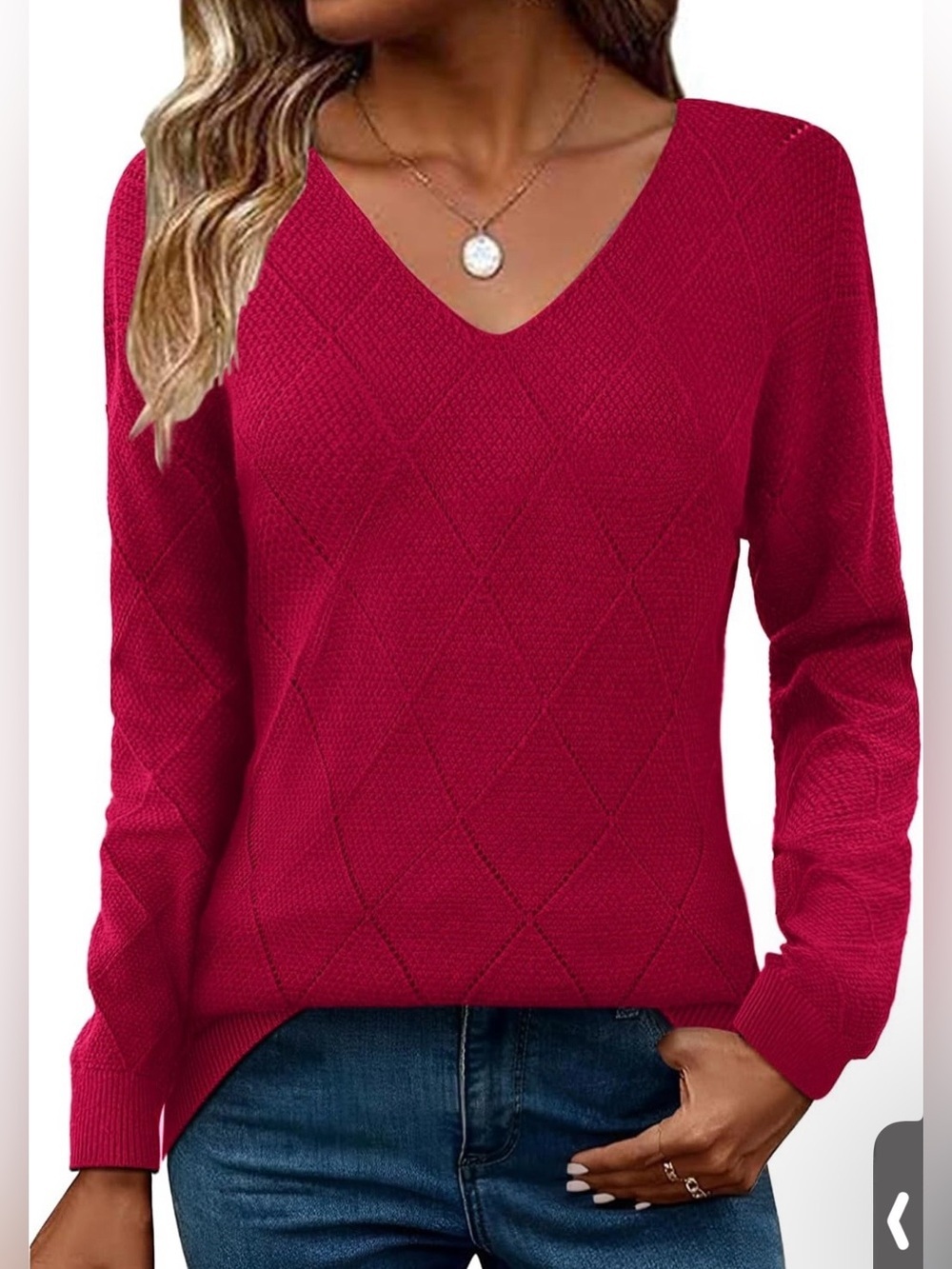 Zeagoo Women’s Long Sleeve Knit Pullover V-Neck Lightweight Crochet Sweater